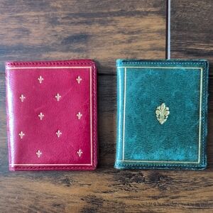 Vintage Red and Green Leather Small Picture Set with Gold Accents